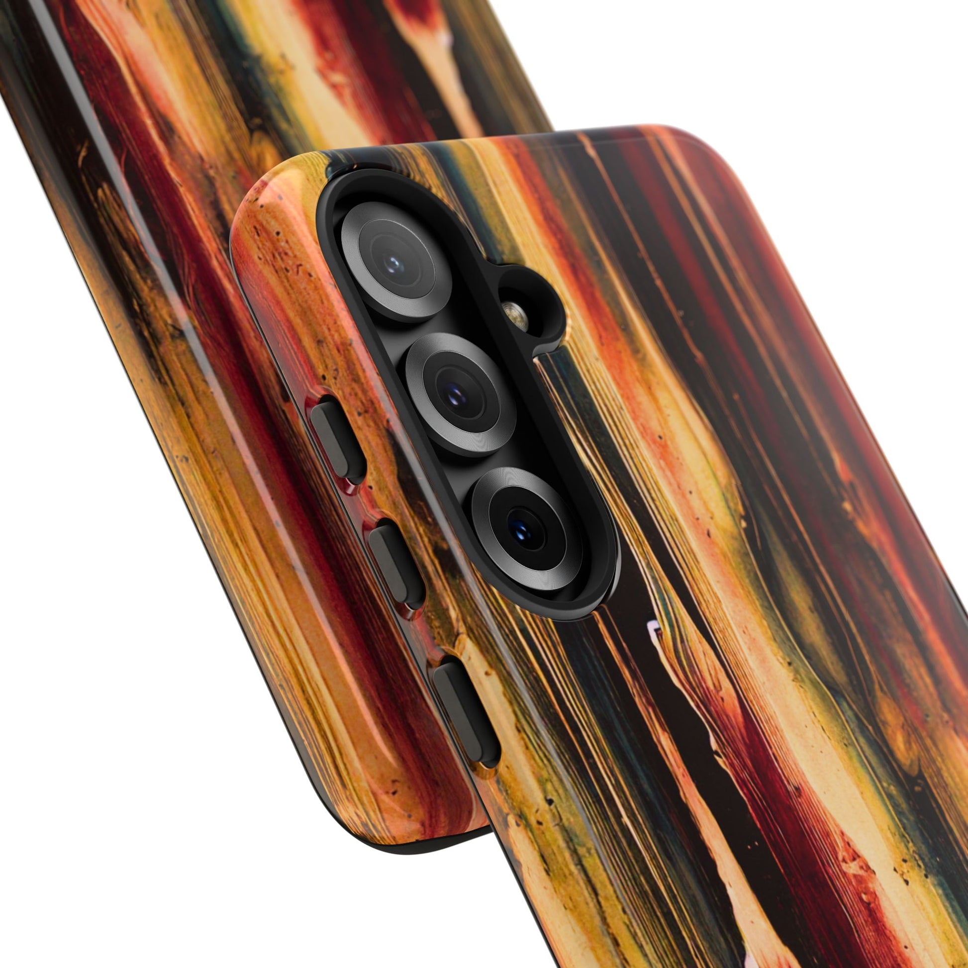 Rupture by NecroGrip tough phone case with red, gold, and black drip design