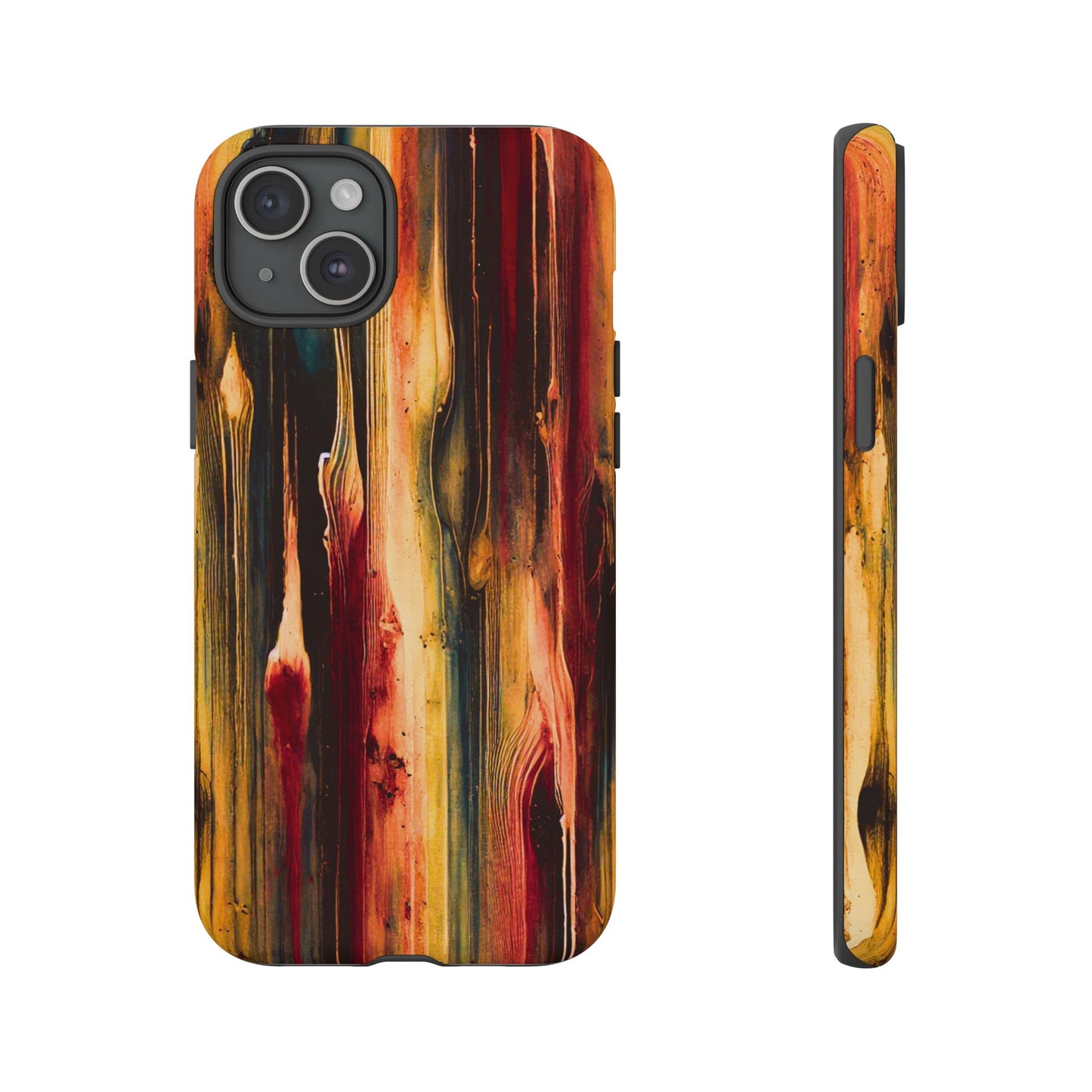 Rupture by NecroGrip tough phone case with red, gold, and black drip design