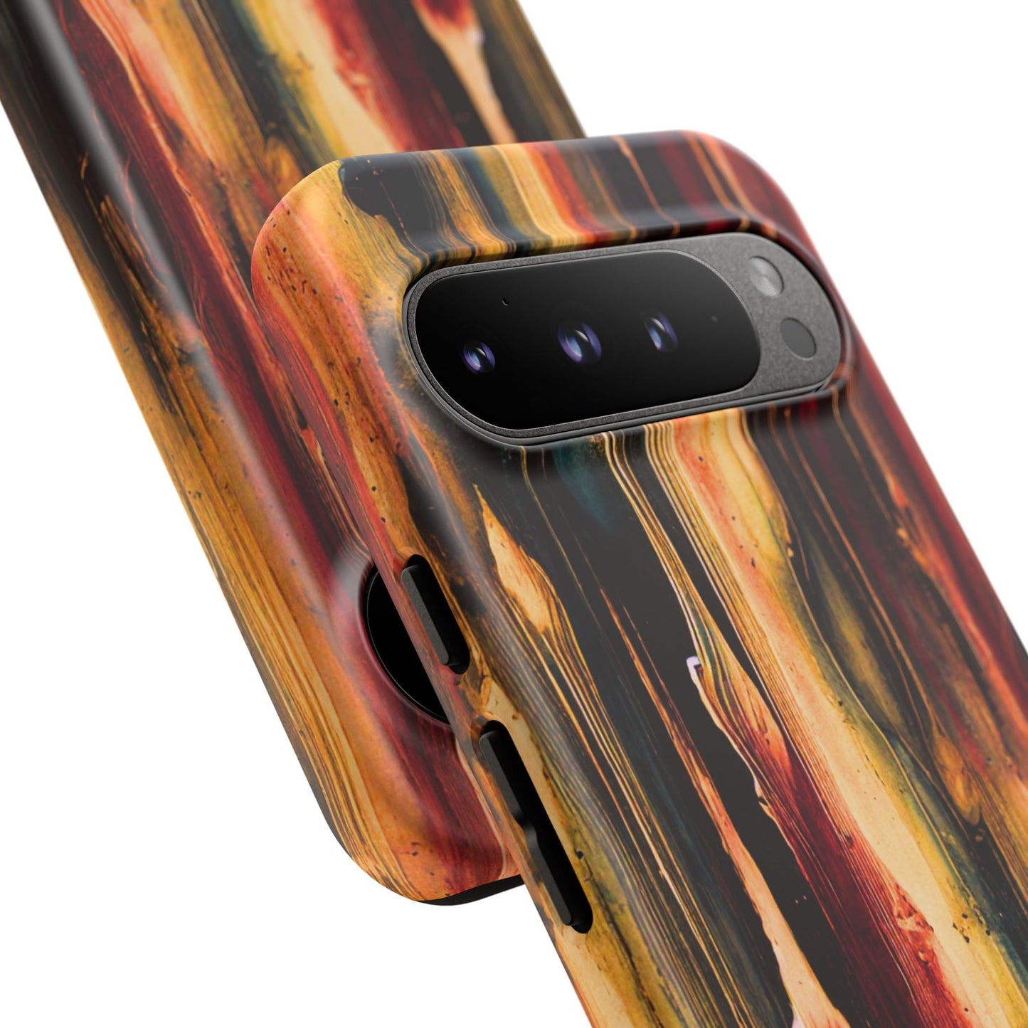 Rupture by NecroGrip tough phone case with red, gold, and black drip design