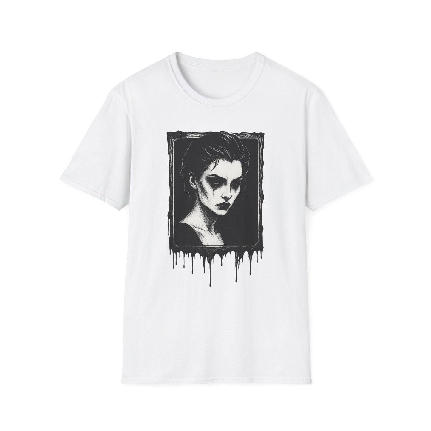 Framed in Mourning – Gothic Portrait Drip T-Shirt - NecroGrip 