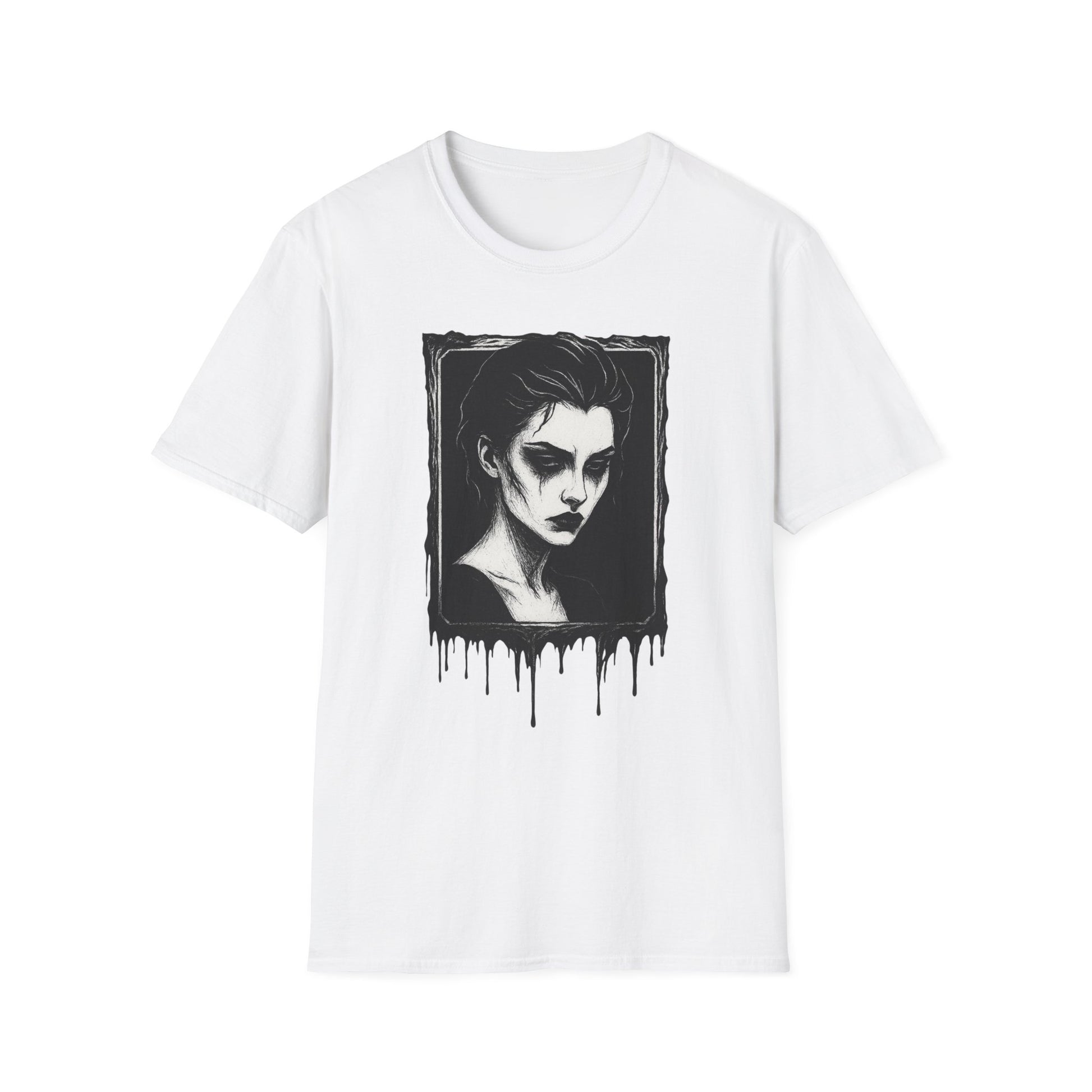 Framed in Mourning – Gothic Portrait Drip T-Shirt - NecroGrip 