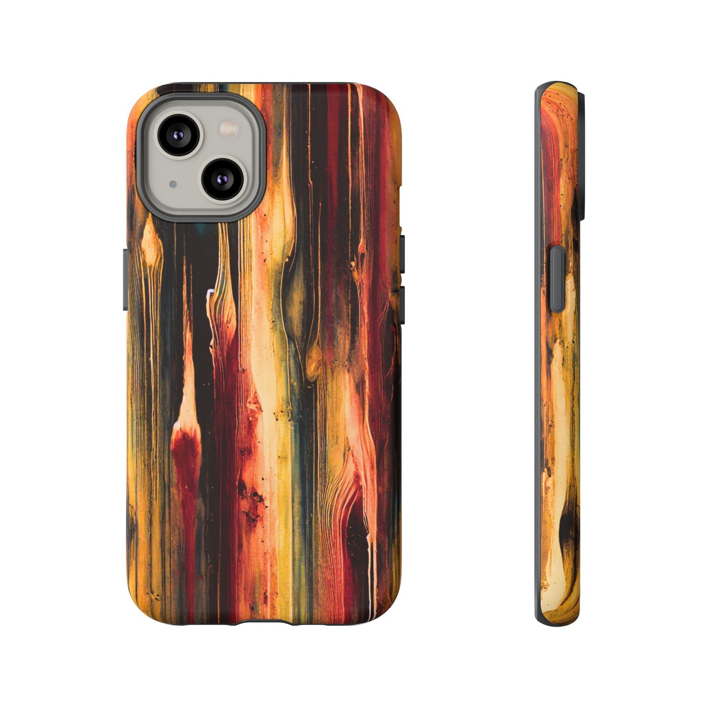 Rupture by NecroGrip tough phone case with red, gold, and black drip design