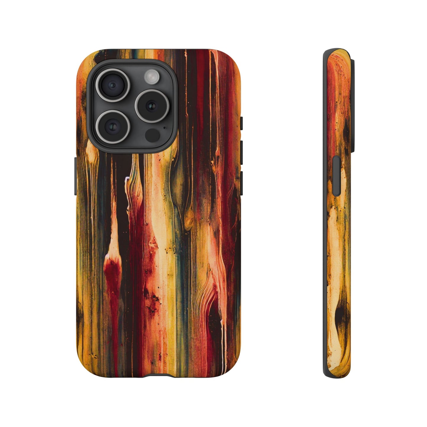 Rupture by NecroGrip tough phone case with red, gold, and black drip design