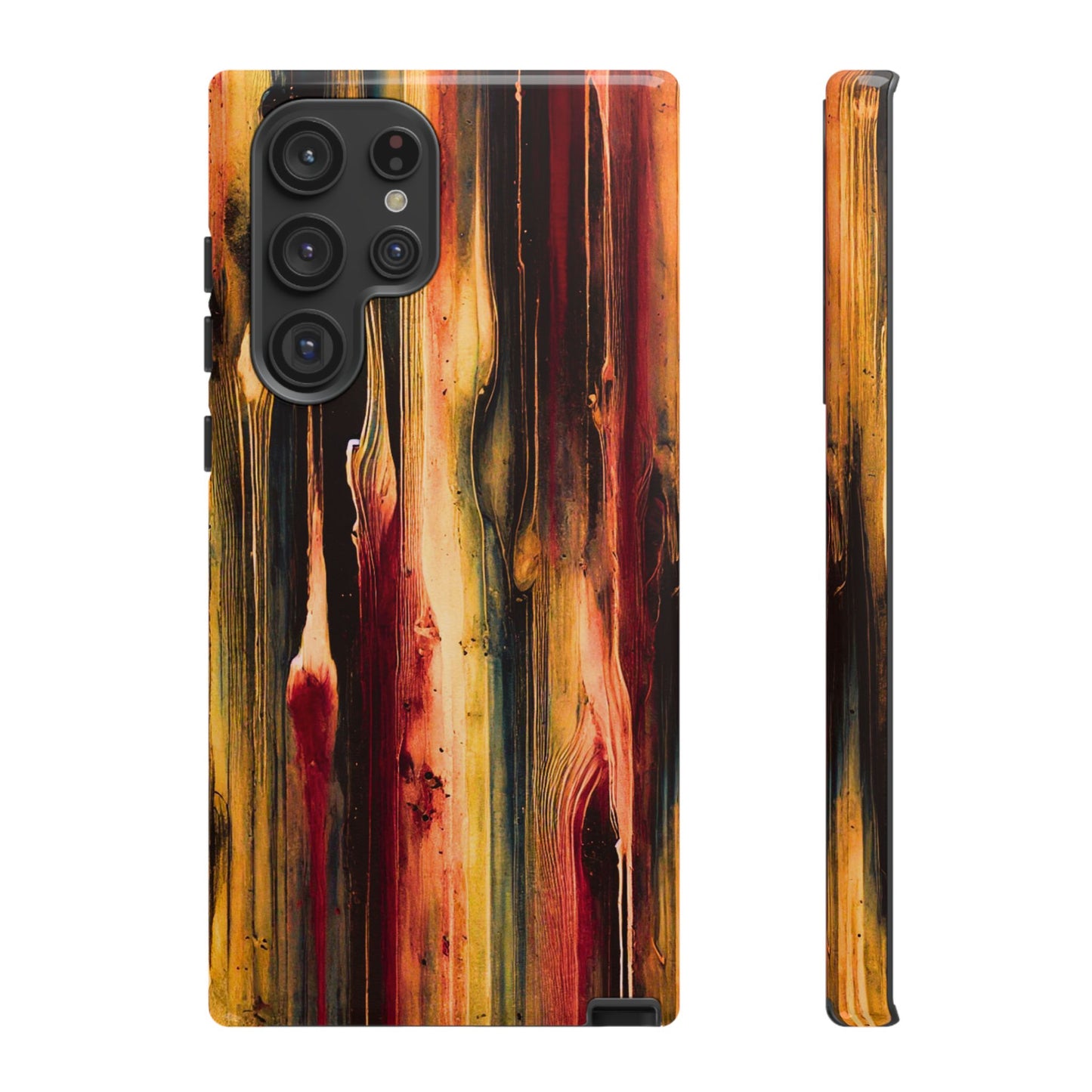 Rupture by NecroGrip tough phone case with red, gold, and black drip design