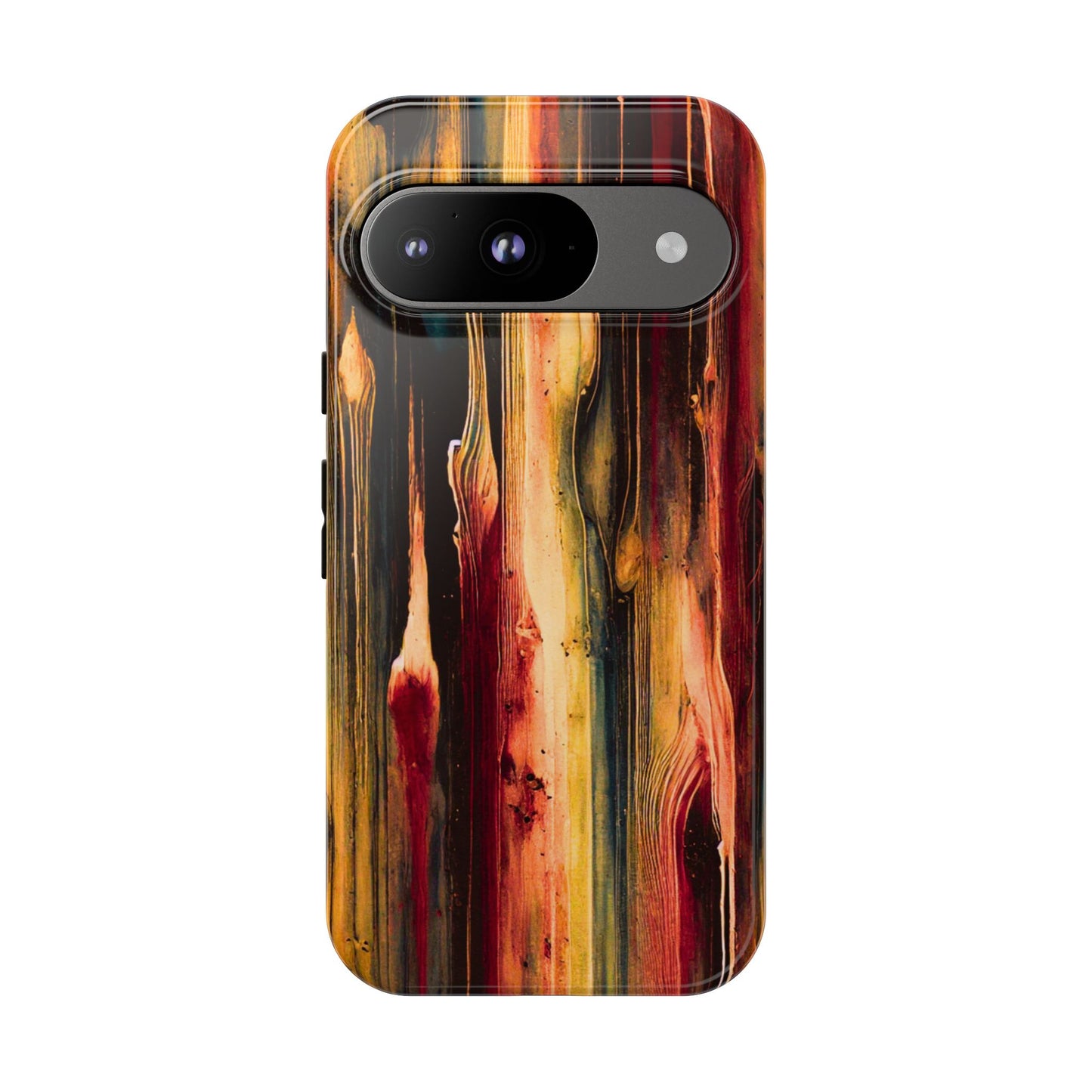 Rupture by NecroGrip tough phone case with red, gold, and black drip design
