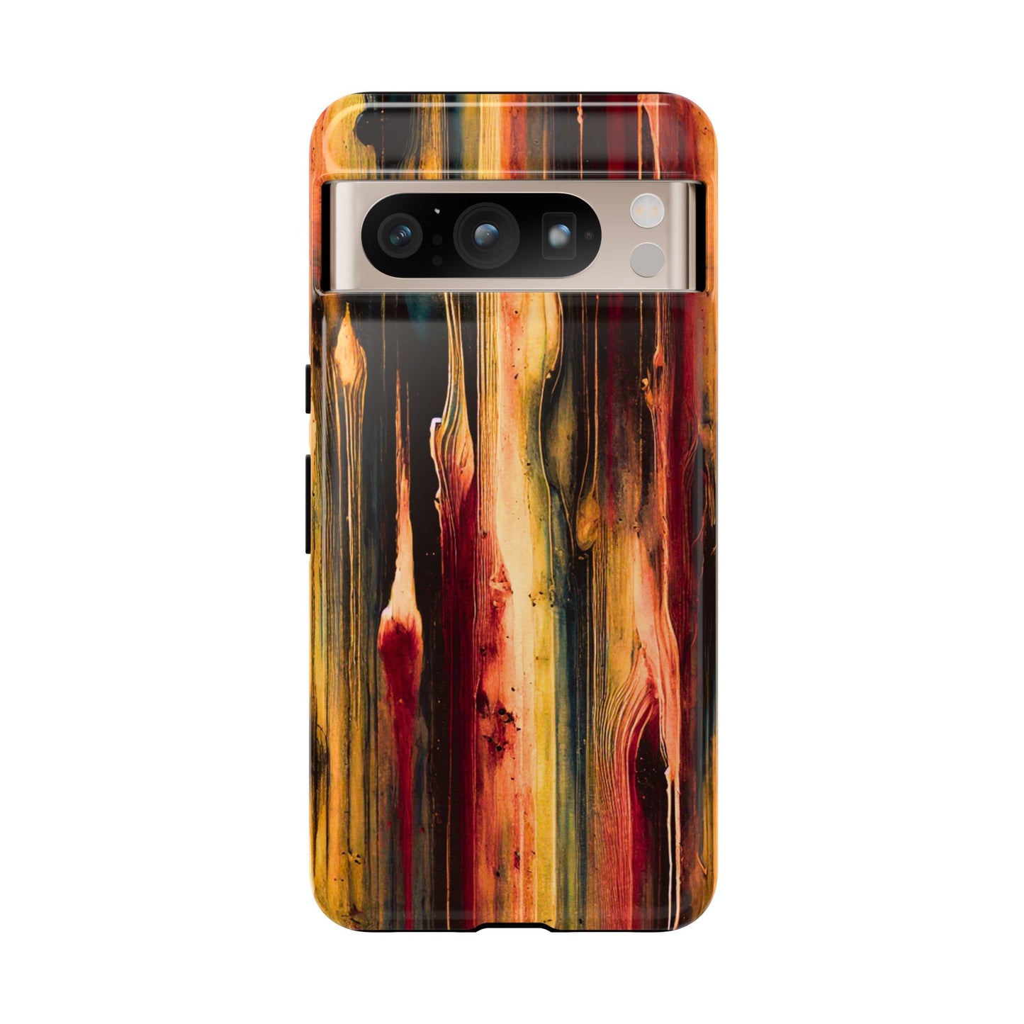 Rupture by NecroGrip tough phone case with red, gold, and black drip design