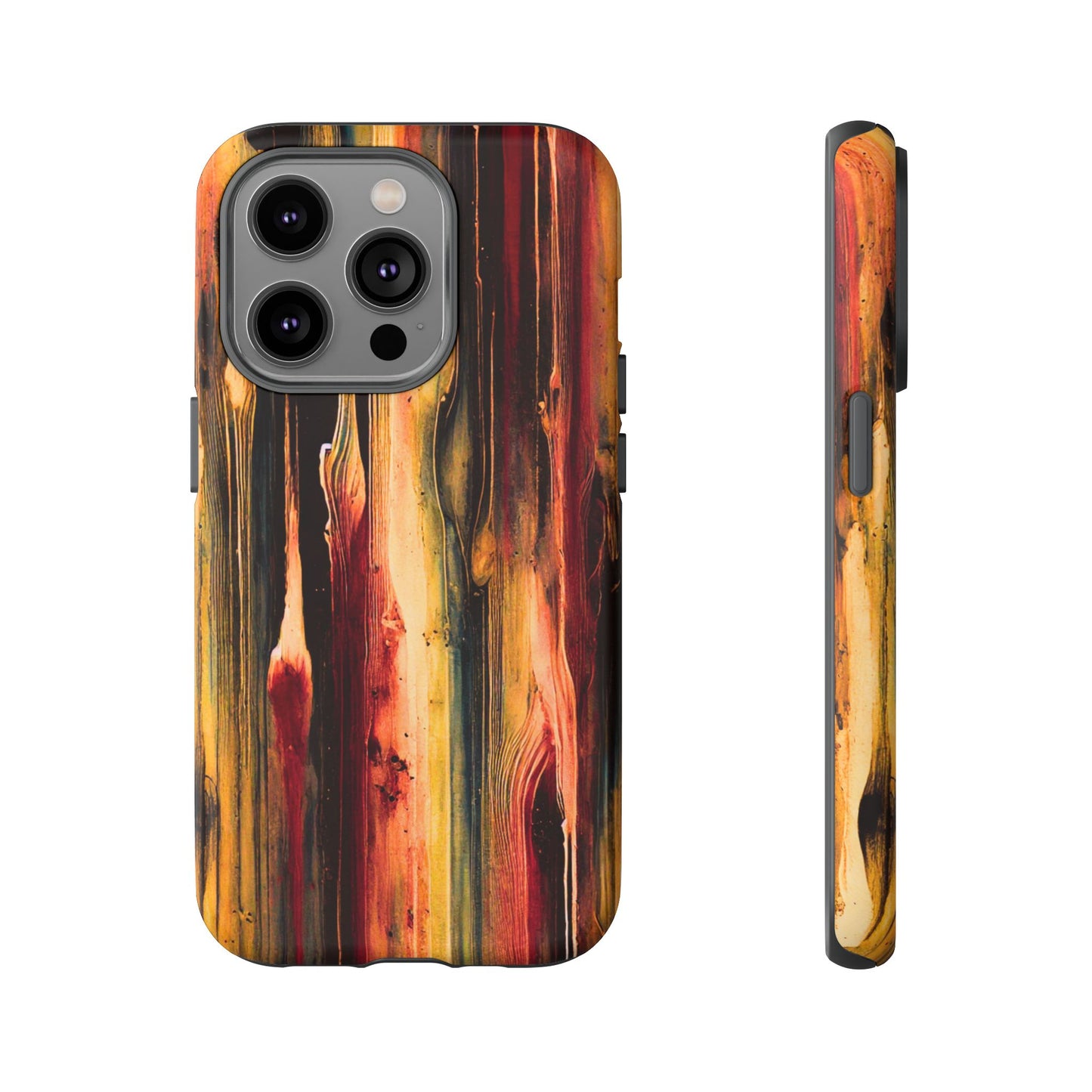 Rupture by NecroGrip tough phone case with red, gold, and black drip design