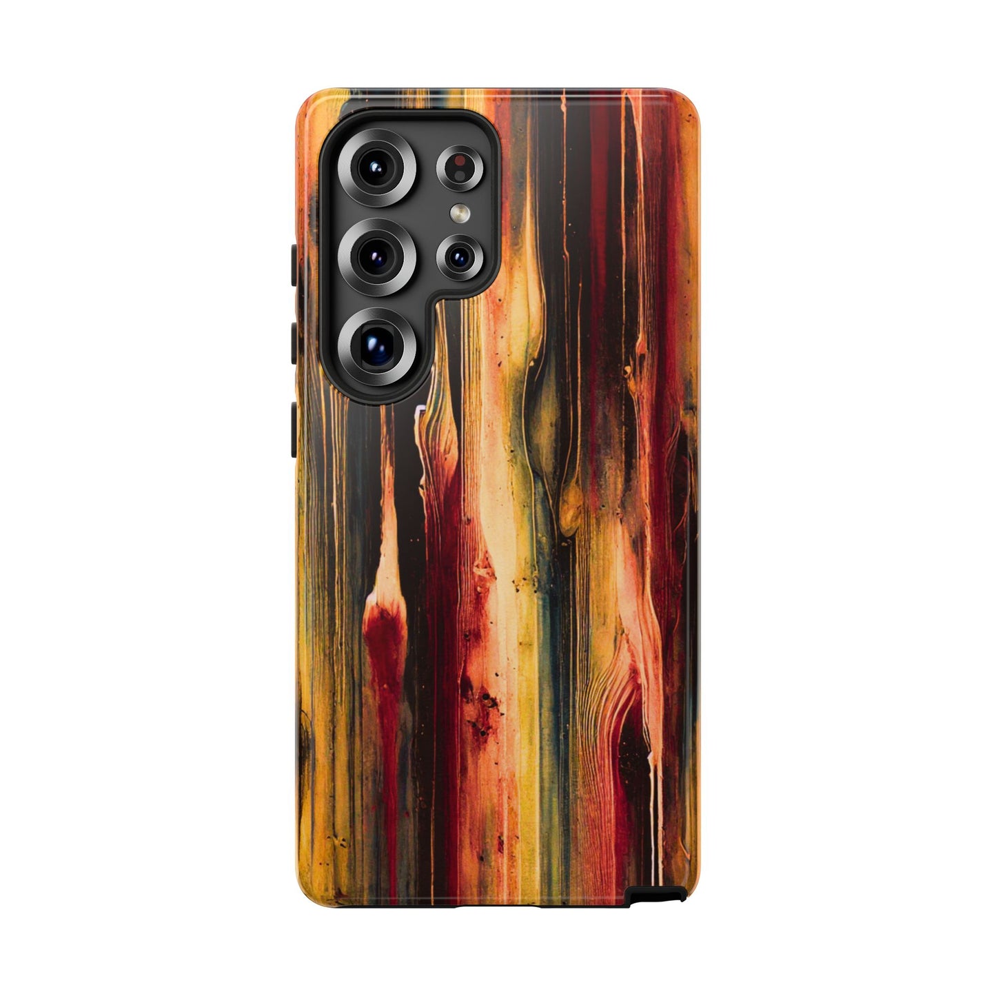Rupture by NecroGrip tough phone case with red, gold, and black drip design