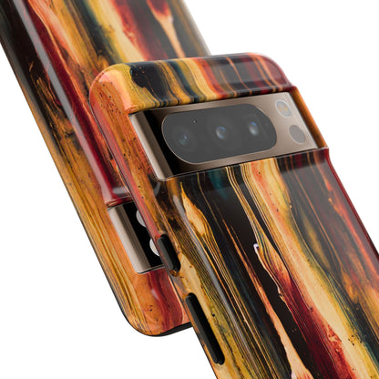 Rupture by NecroGrip tough phone case with red, gold, and black drip design