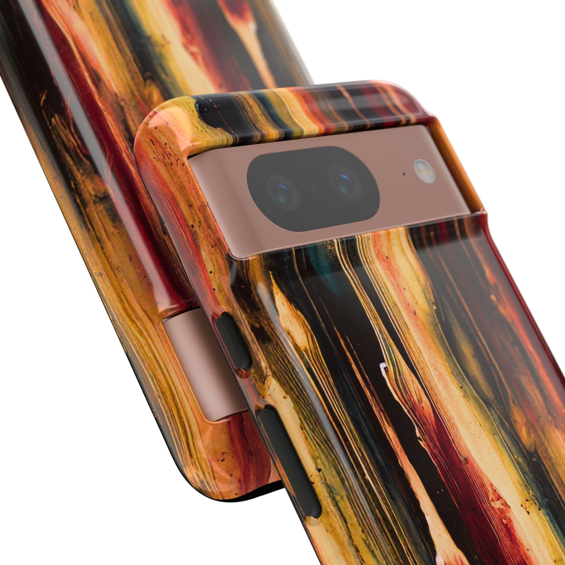 Rupture by NecroGrip tough phone case with red, gold, and black drip design