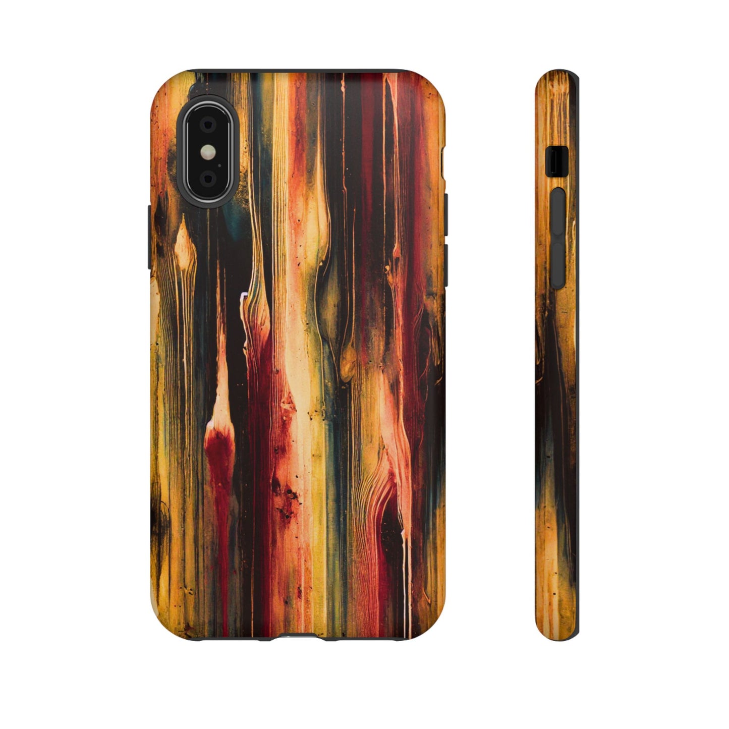 Rupture by NecroGrip tough phone case with red, gold, and black drip design
