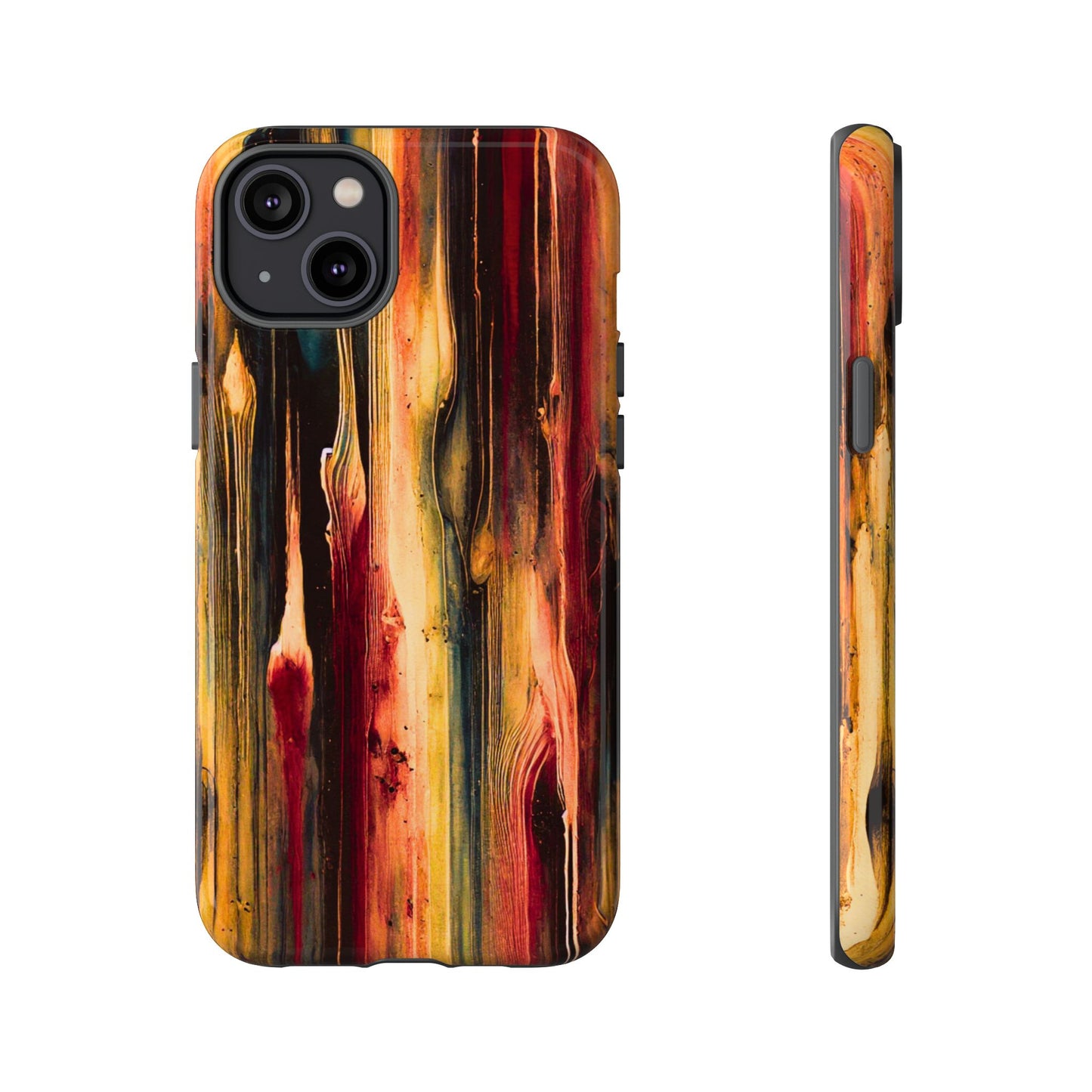 Rupture by NecroGrip tough phone case with red, gold, and black drip design