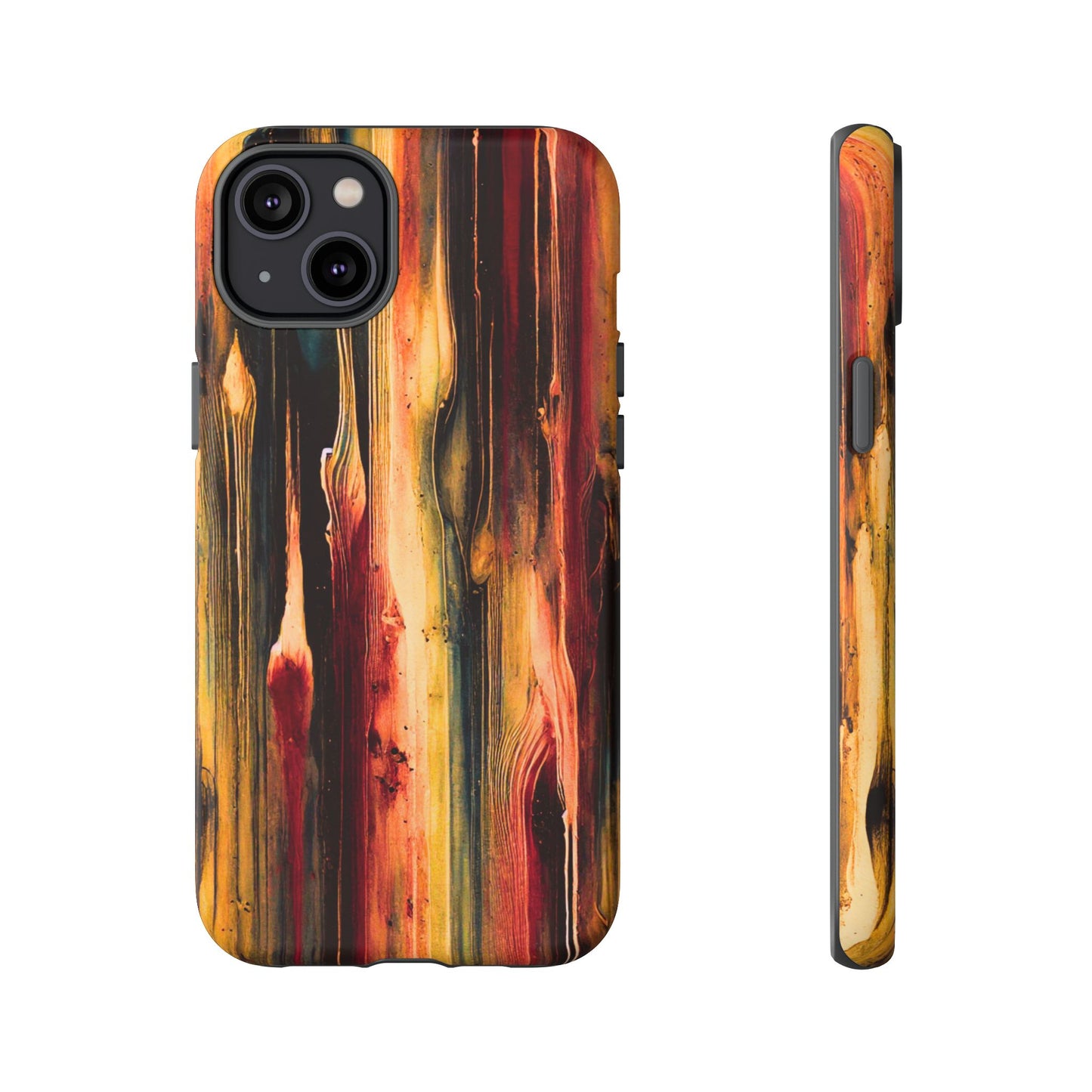 Rupture by NecroGrip tough phone case with red, gold, and black drip design