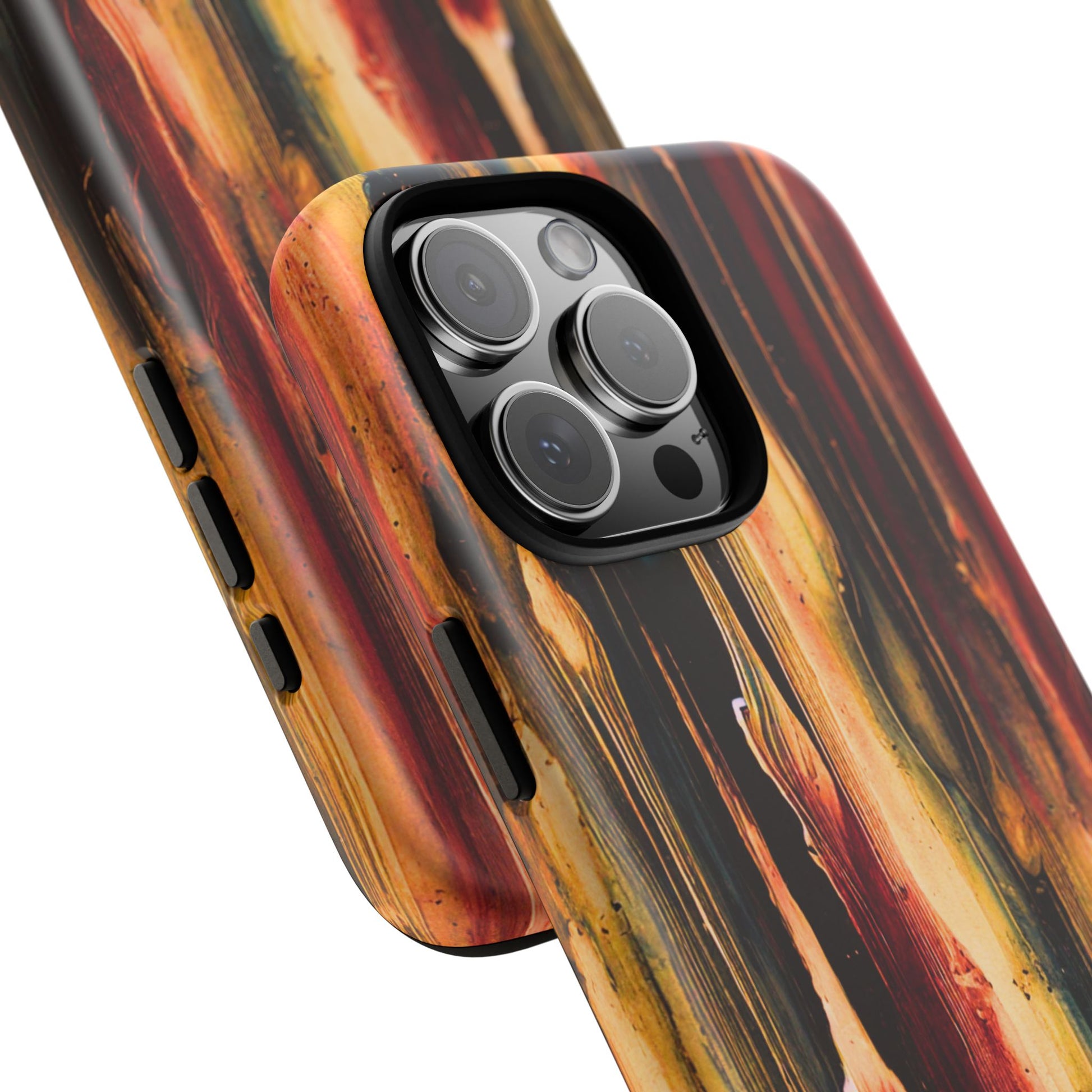 Rupture by NecroGrip tough phone case with red, gold, and black drip design