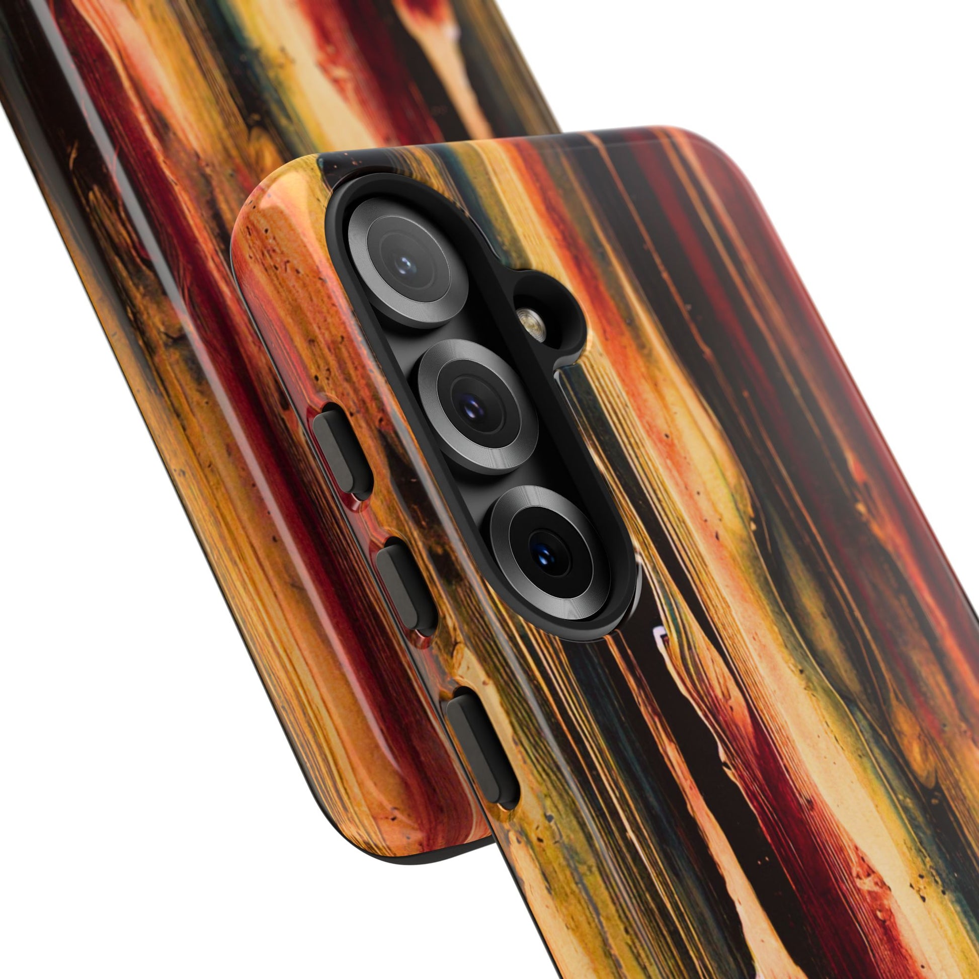 Rupture by NecroGrip tough phone case with red, gold, and black drip design